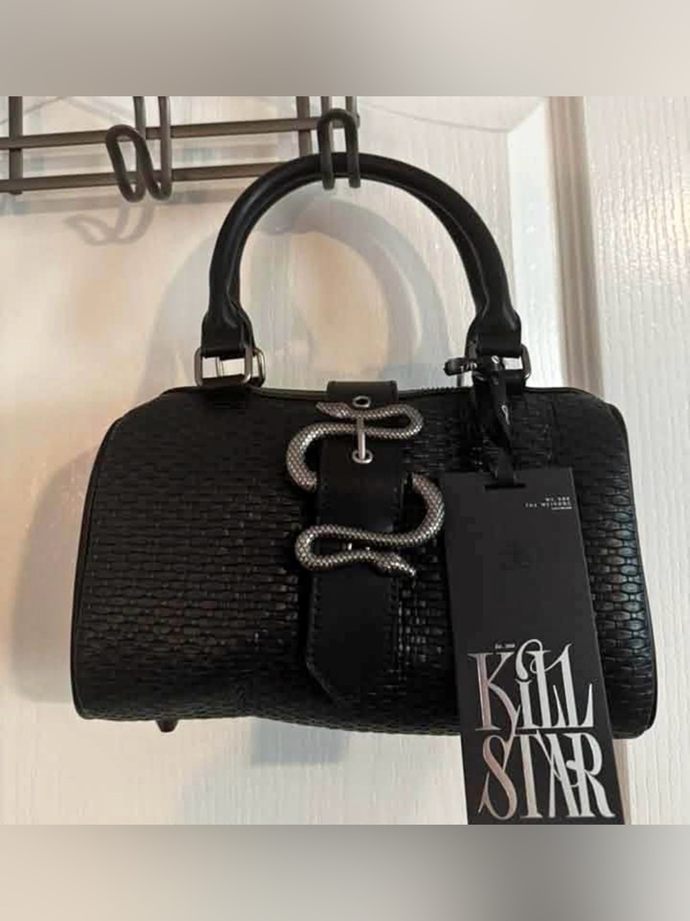 Killstar Black Textured Snake-Detail Top-Handle Bag